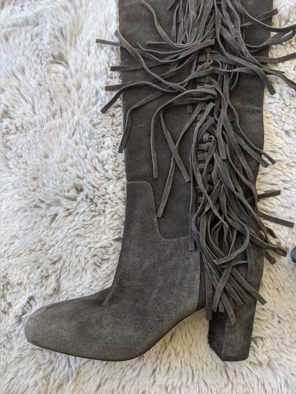 LONGCHAMP Paris fringe Over Knee Suede Boots 38